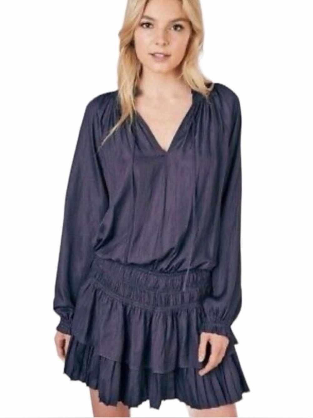 Mustard Seed Long-Sleeve Black Tiered Mini Dress